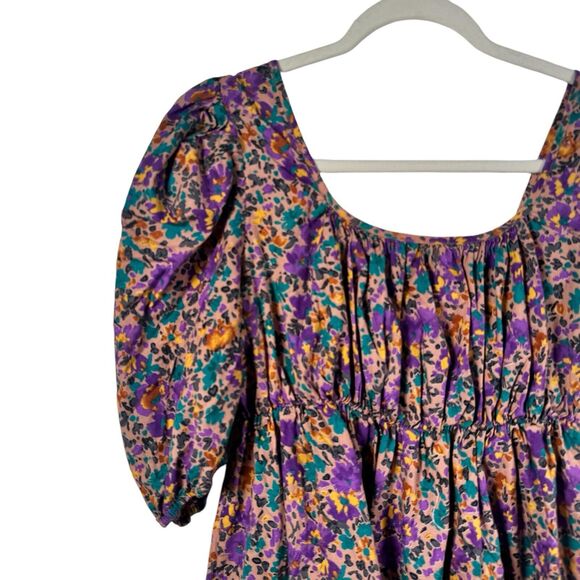 Pinch Floral Smocked Puff Sleeve Mini Dress Preppy Cottage Womens Size Large - Picture 3 of 7